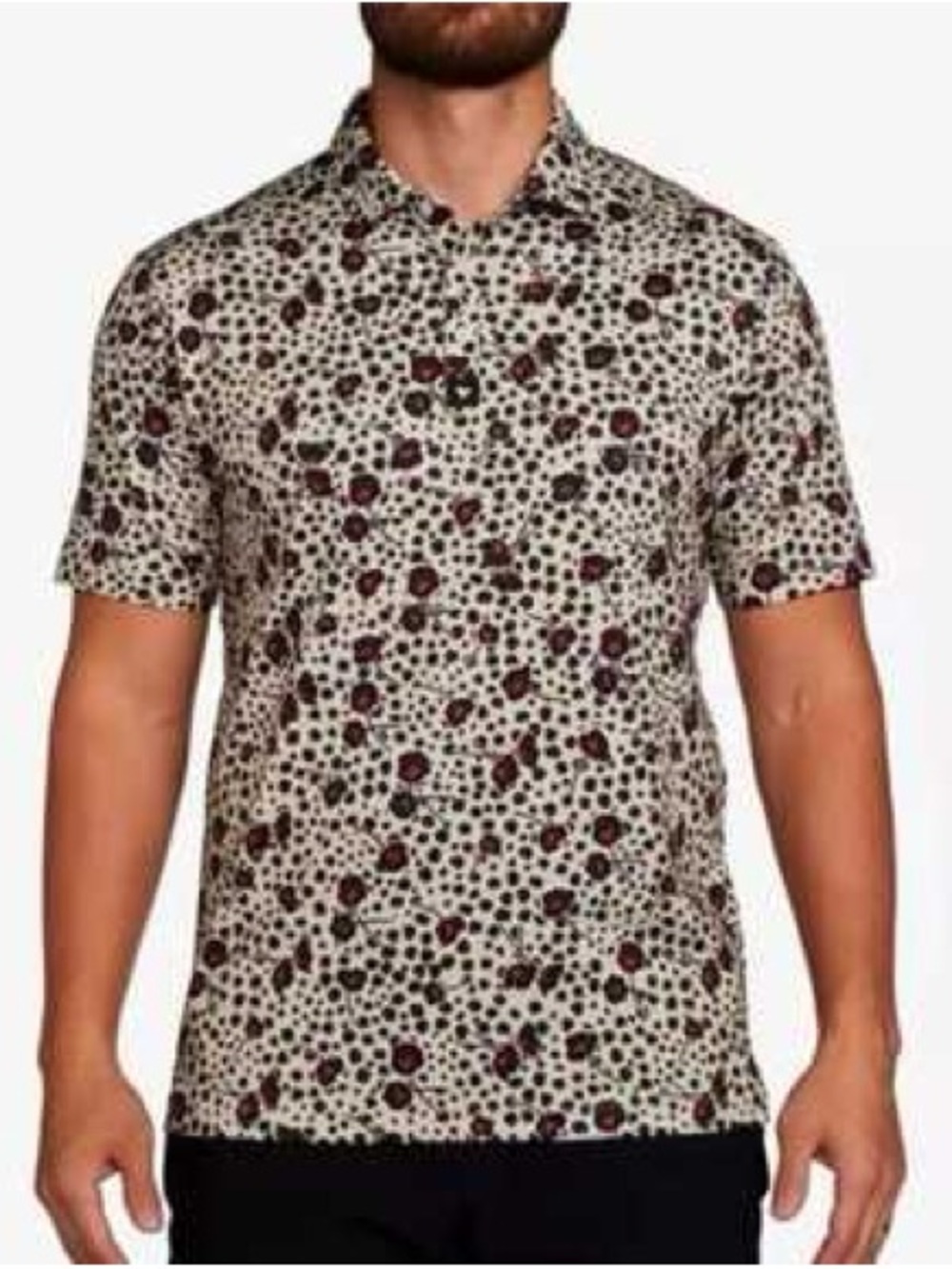 Bad Birdie Men’s Polo Shirt Large Golf Athletic Abstract Floral Dot Pattern
